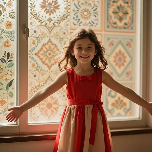 Joyful Girl by Patterned Window