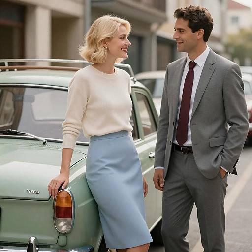 Charming Couple by Vintage Green Car