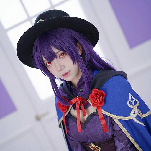 Shy Person with Purple Hair and Cape