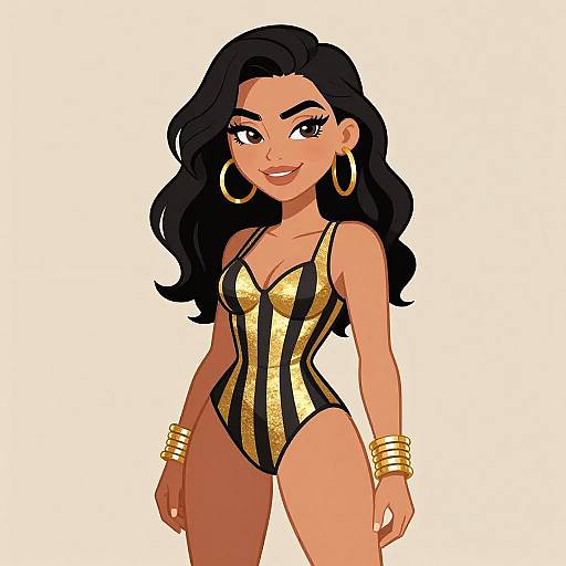 Glam Rock Woman in Metallic Bodysuit