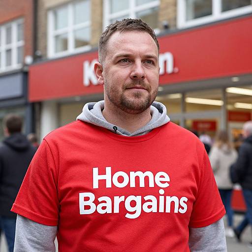 Photograph of a bearded Caucasian man with short brown hair, wearing a red 