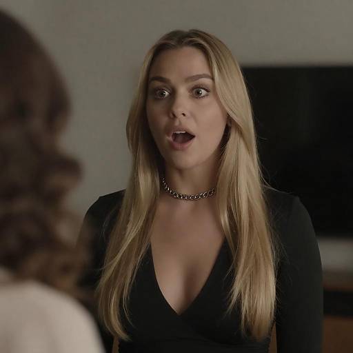 Surprised Blonde in Dimly Lit Room