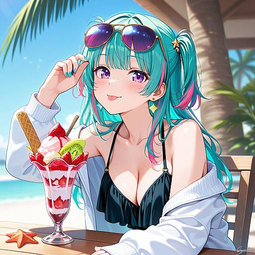 Two-Tone Beach Girl Eating Ice Cream