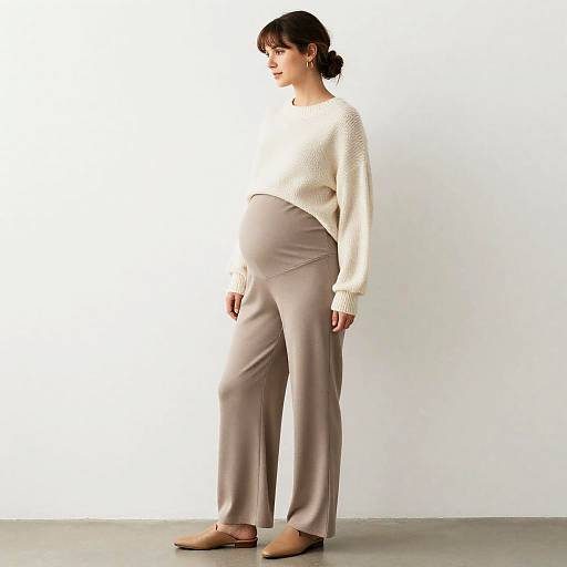 Maternity Chic: Taupe Wide-Leg Silhouette
