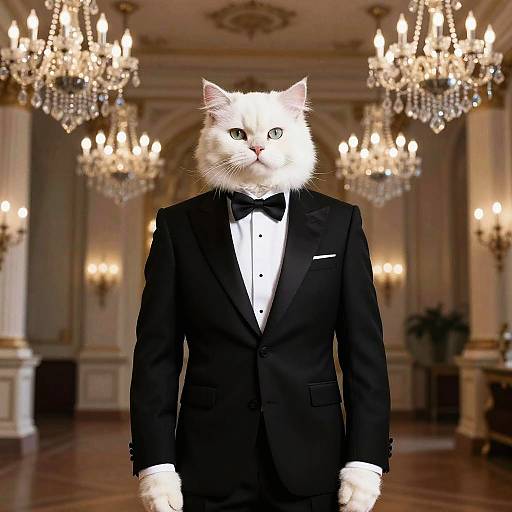 Elegant White Persian Cat in Tuxedo