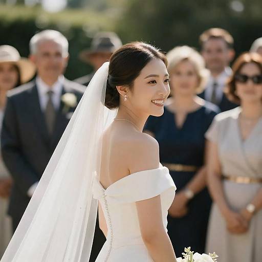 Joyful Bride Surrounded by Guests