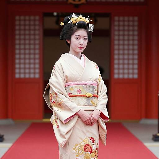 Regal Woman in Beige Kimono