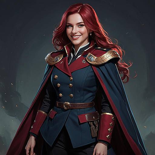 Red-Haired Woman in Elegant Military Uniform