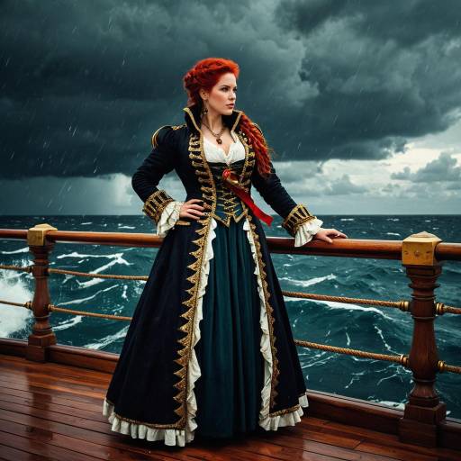 Regal Pirate Queen in Stormy Ocean