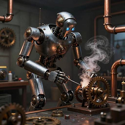 Steampunk Robot Self-Assembly Scene