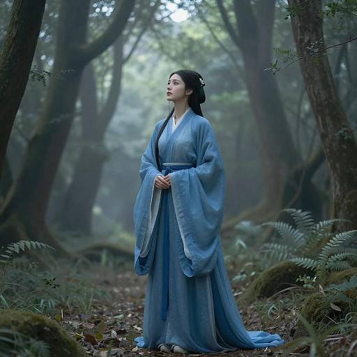 Mystical Forest Serenity in Blue Robe