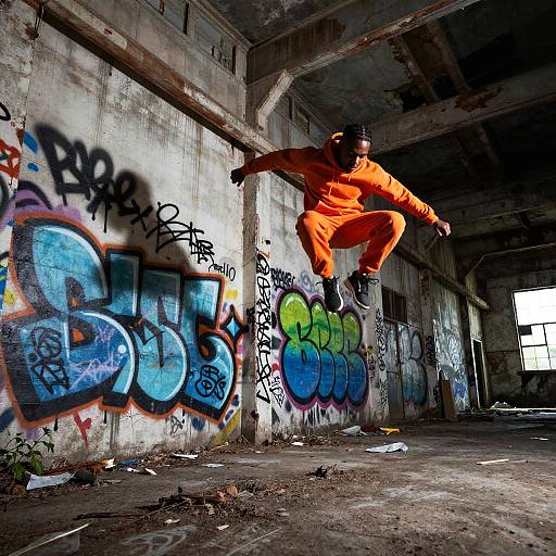 Dynamic Urban Jumper in Orange Jumpsuit