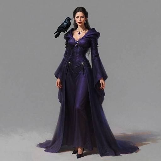 Elegant Sorceress with Raven Companion