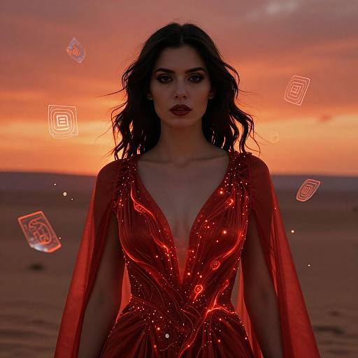 Mysterious Woman in Glowing Desert