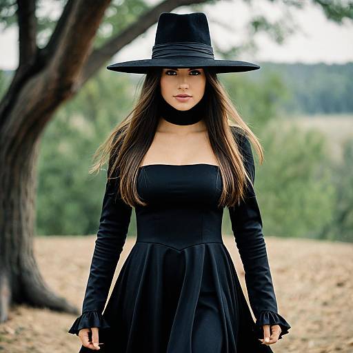 Woman in Black Zorro Costume Outdoors
