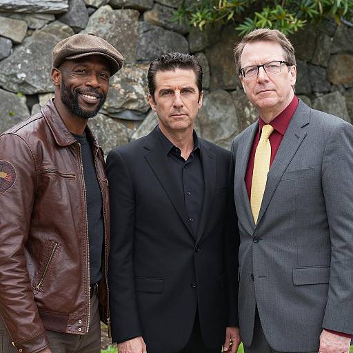 Three Men Posing by Rocky Wall