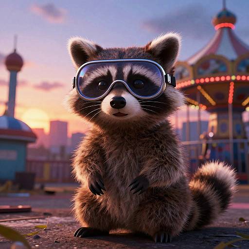 Neon Sunset Anime Raccoon