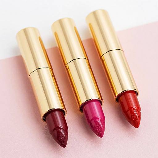 Three Gold Lipsticks on Pink Background