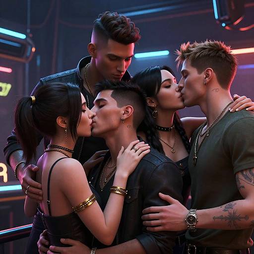 Passionate Cyberpunk Nightclub Encounter