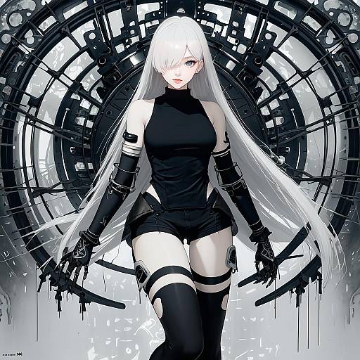 Illustration of A2 (nier:automata), nier (series) in the style of Mx2j