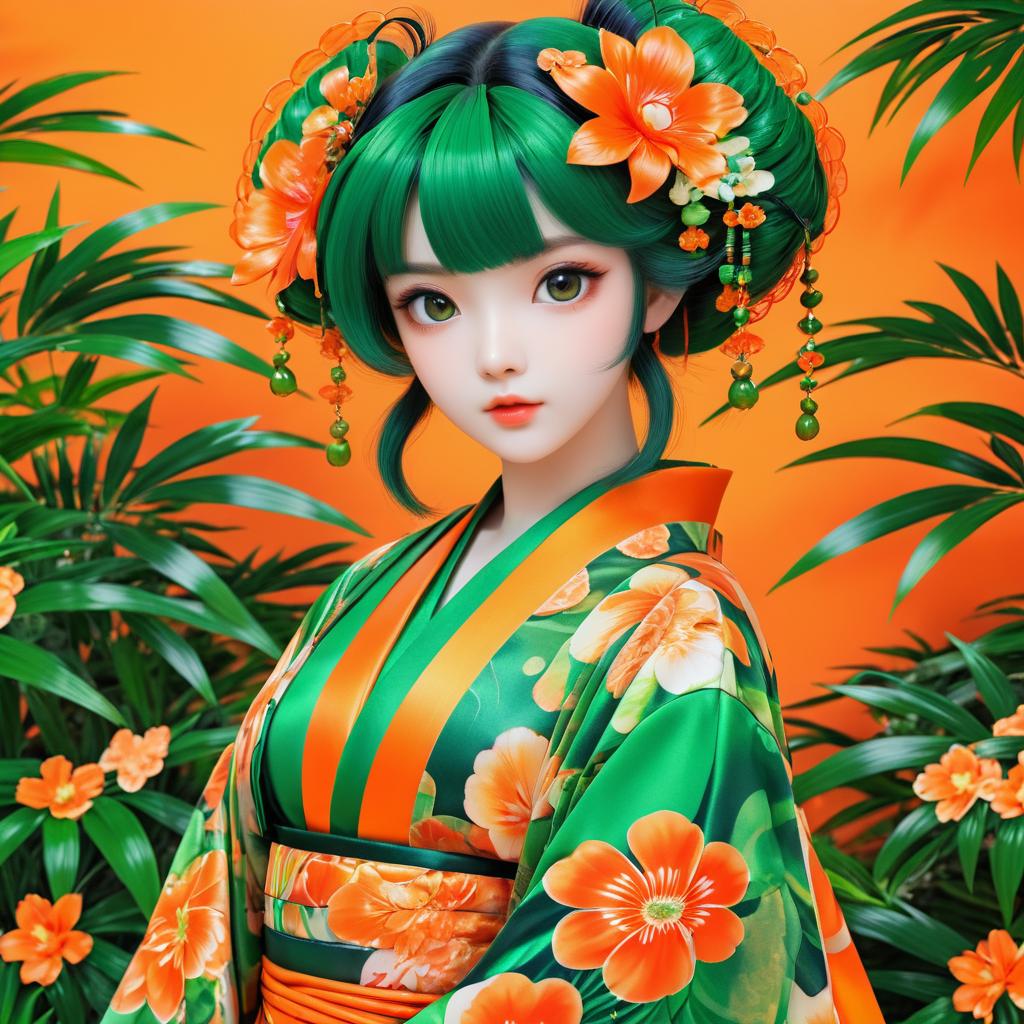 Charming Anime Girl in Floral Kimono