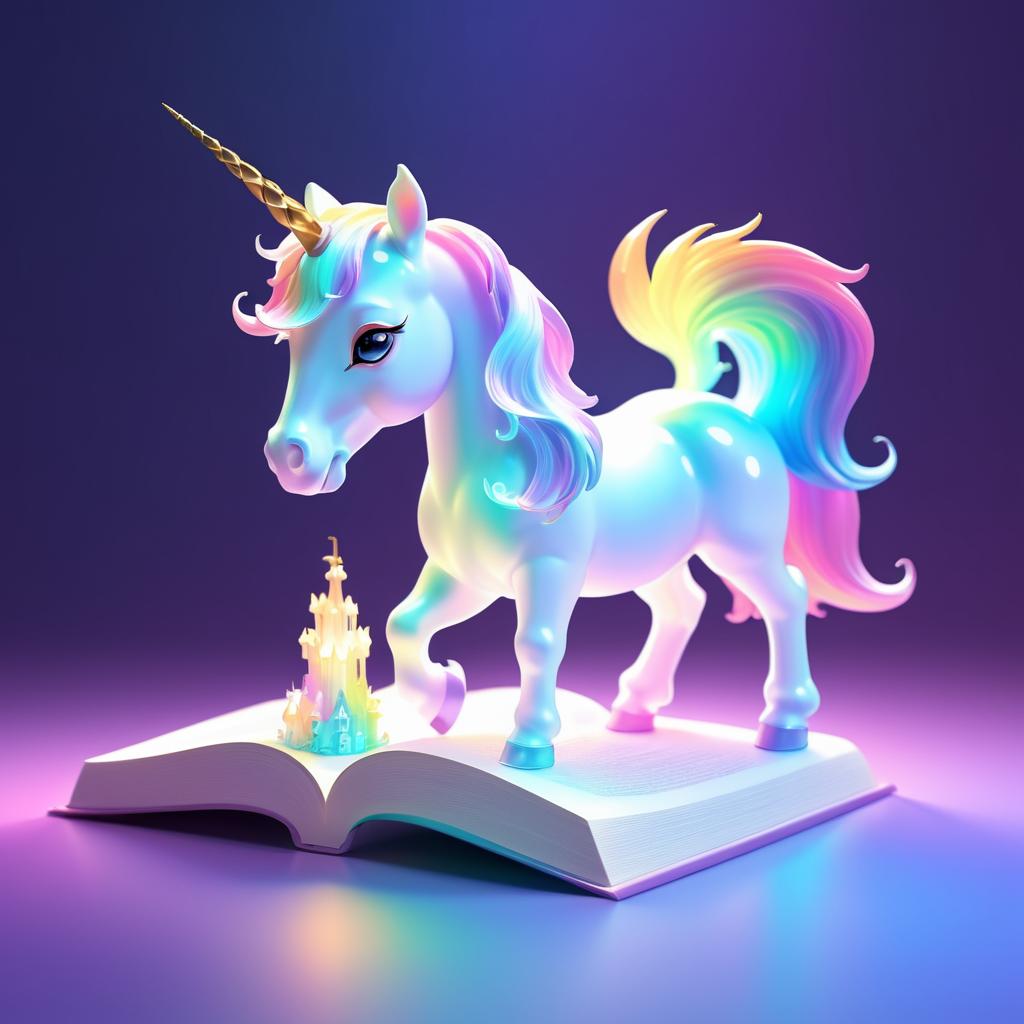 Ethereal Unicorn Reading Under Rainbow Lights