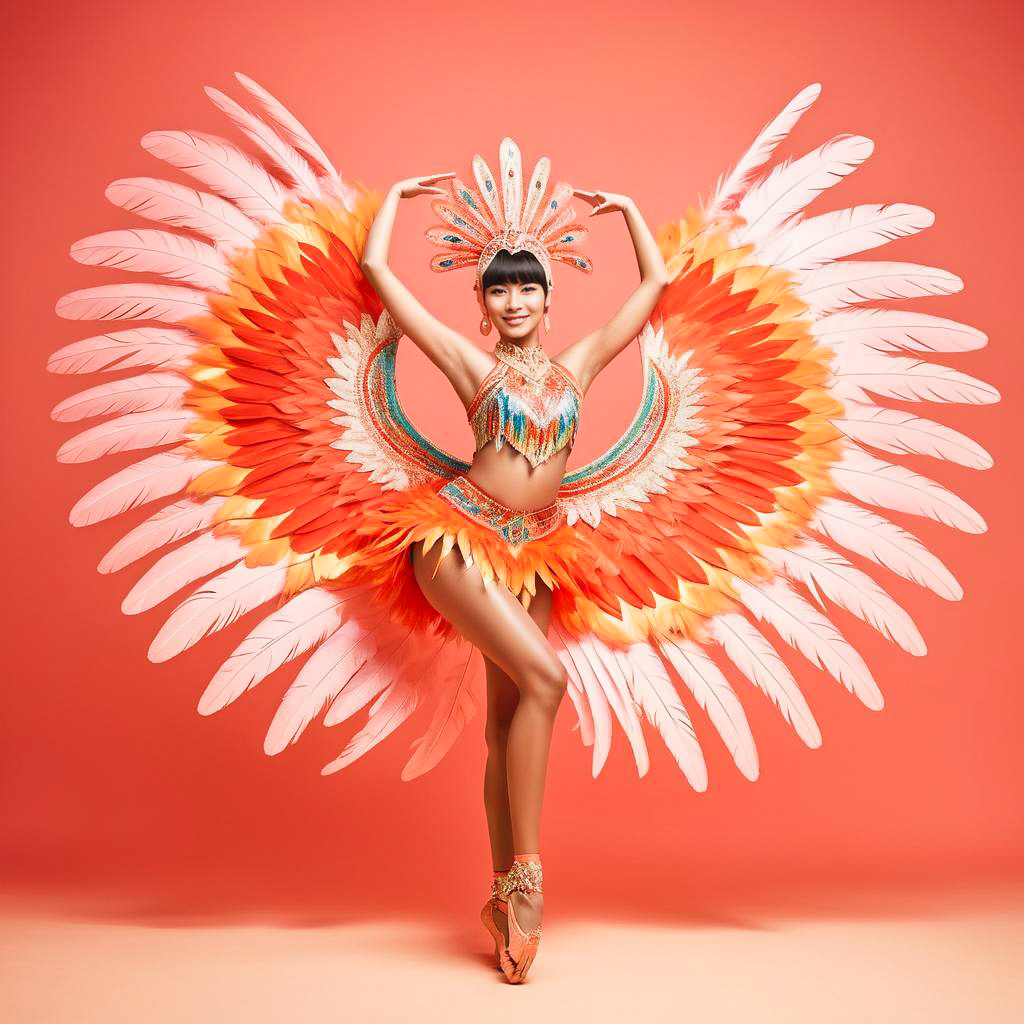 Ecstatic Dancer in Colorful Samba Costume