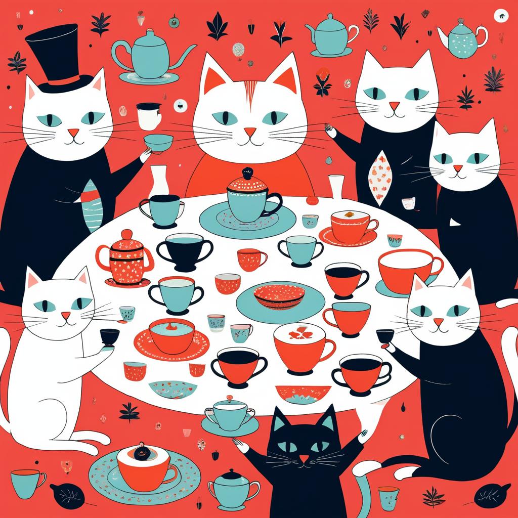 Whimsical Cat Tea Party Artwork