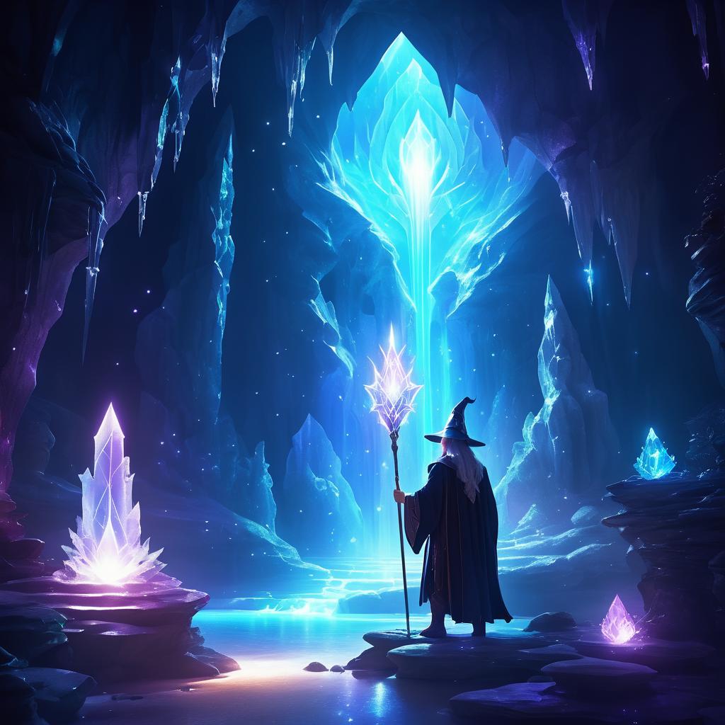 Mystical Wizard in Enchanted Cave