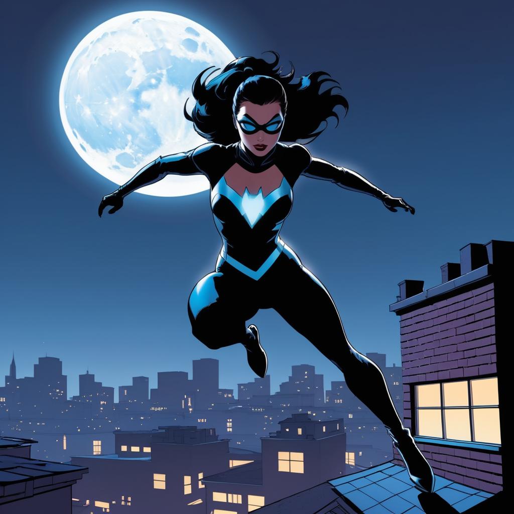 Moonlit Leap of a Shadowy Superhero