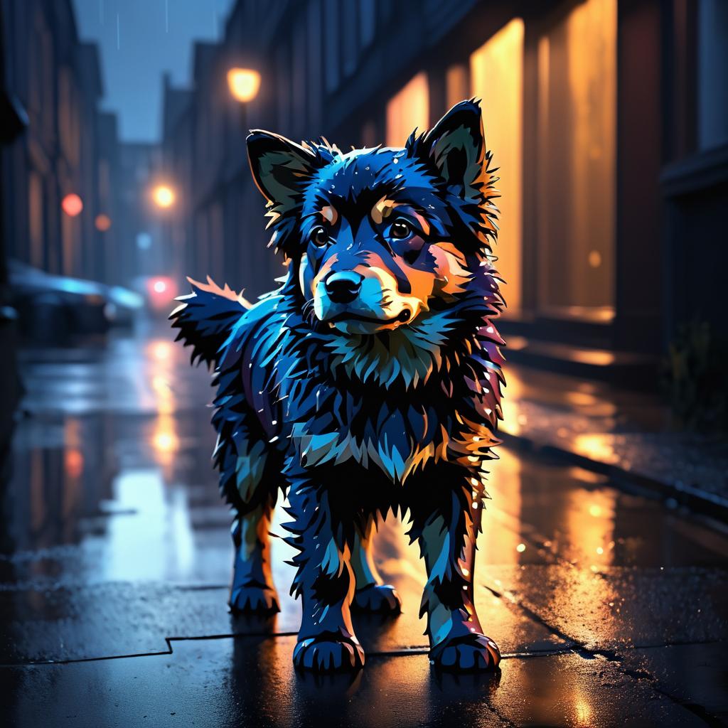 Emotional Abandoned Puppy in the Rain