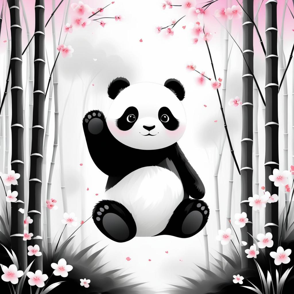 Cheerful Kawaii Panda Surrounded by Nature