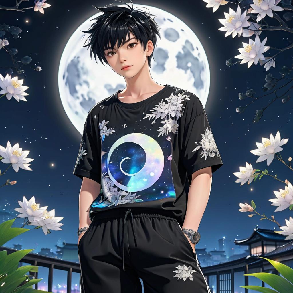 Anime Boy Tattoo Art in Moonlight