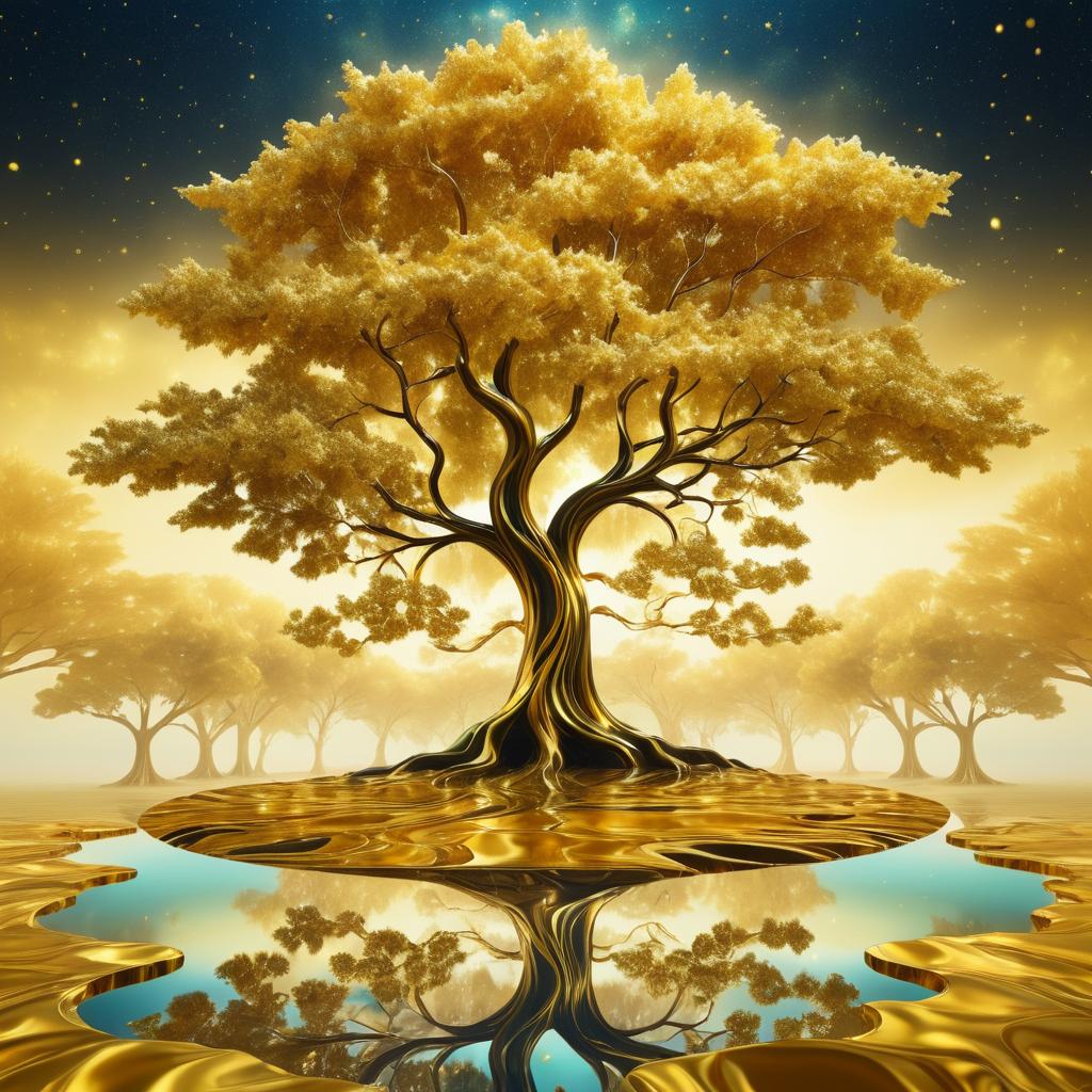 Golden Tree in a Dreamy Landscape