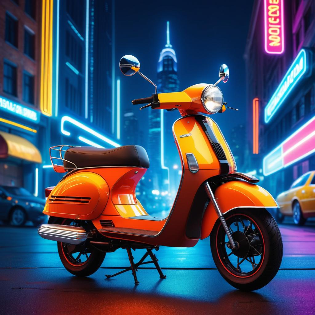 Futuristic Moped in Neon Cityscape