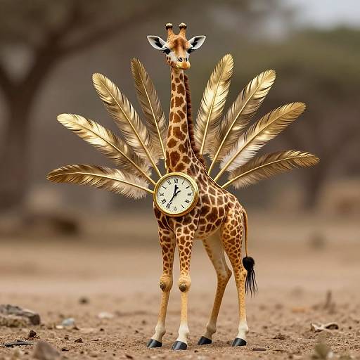 Giraffe Creature with Golden Clock
