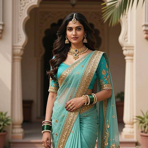 Elegant Indian Princess in Turquoise Sari