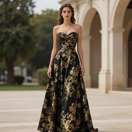 Elegant Black Gold Outfit Portrait