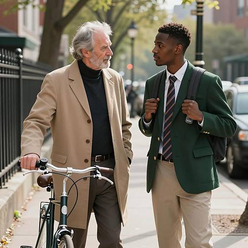 Intergenerational Encounter on City Sidewalk