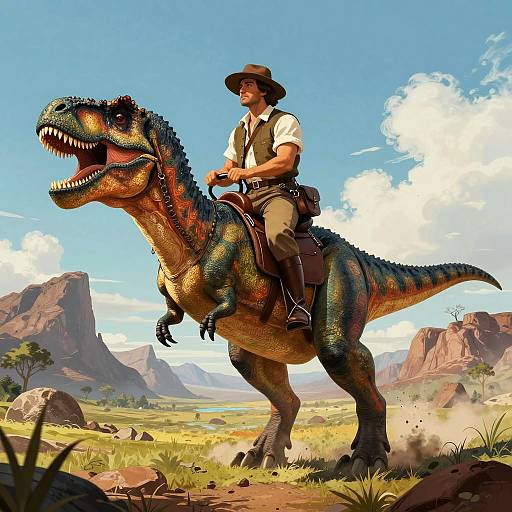 Epic Adventure: Historical Figure on T-Rex