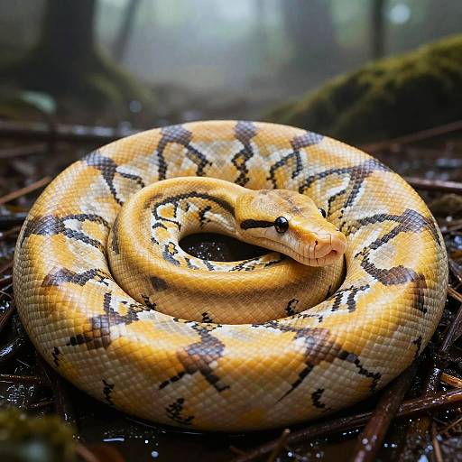 Yellow-Bellied Python in Misty Swamp