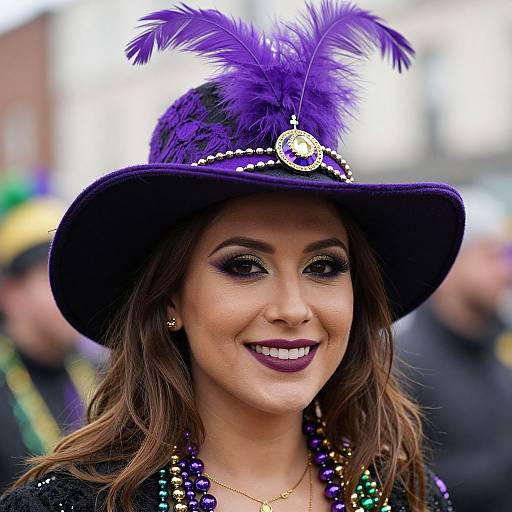 Mardi Gras Woman in Feathered Hat