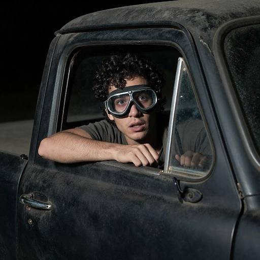Startled Young Man in Old Truck