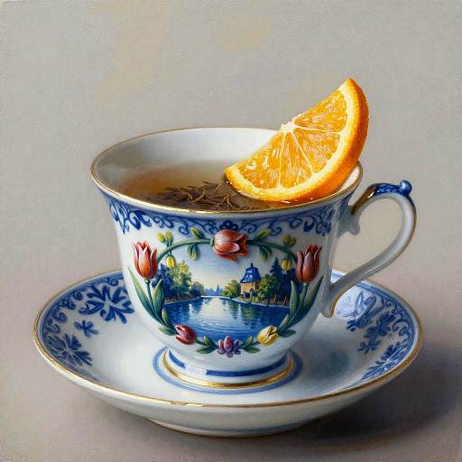 Delftware Teacup in Vermeer Style