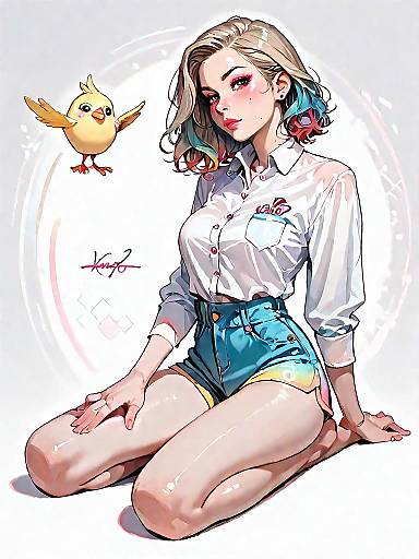 Chic Woman in Sheer White Blouse