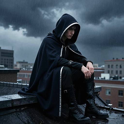 Silent Assassin in Dark Hooded Cape