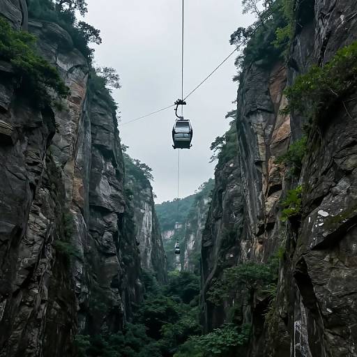 Solitary Cable Car Between Abyss and Sky