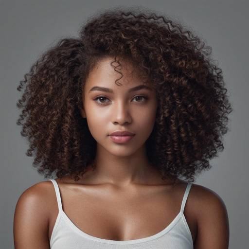Portrait of Dark-Skinned Woman with Curly Afro Hair