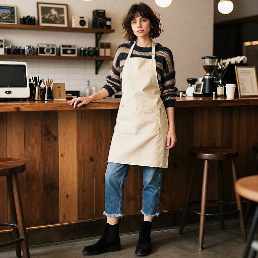 Petite Barista in Vintage Film Style