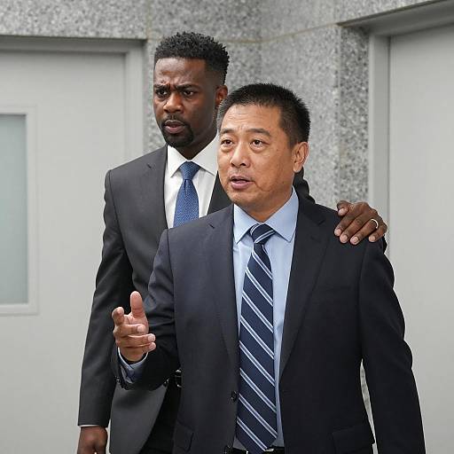 Dynamic Duo in Office Corridor